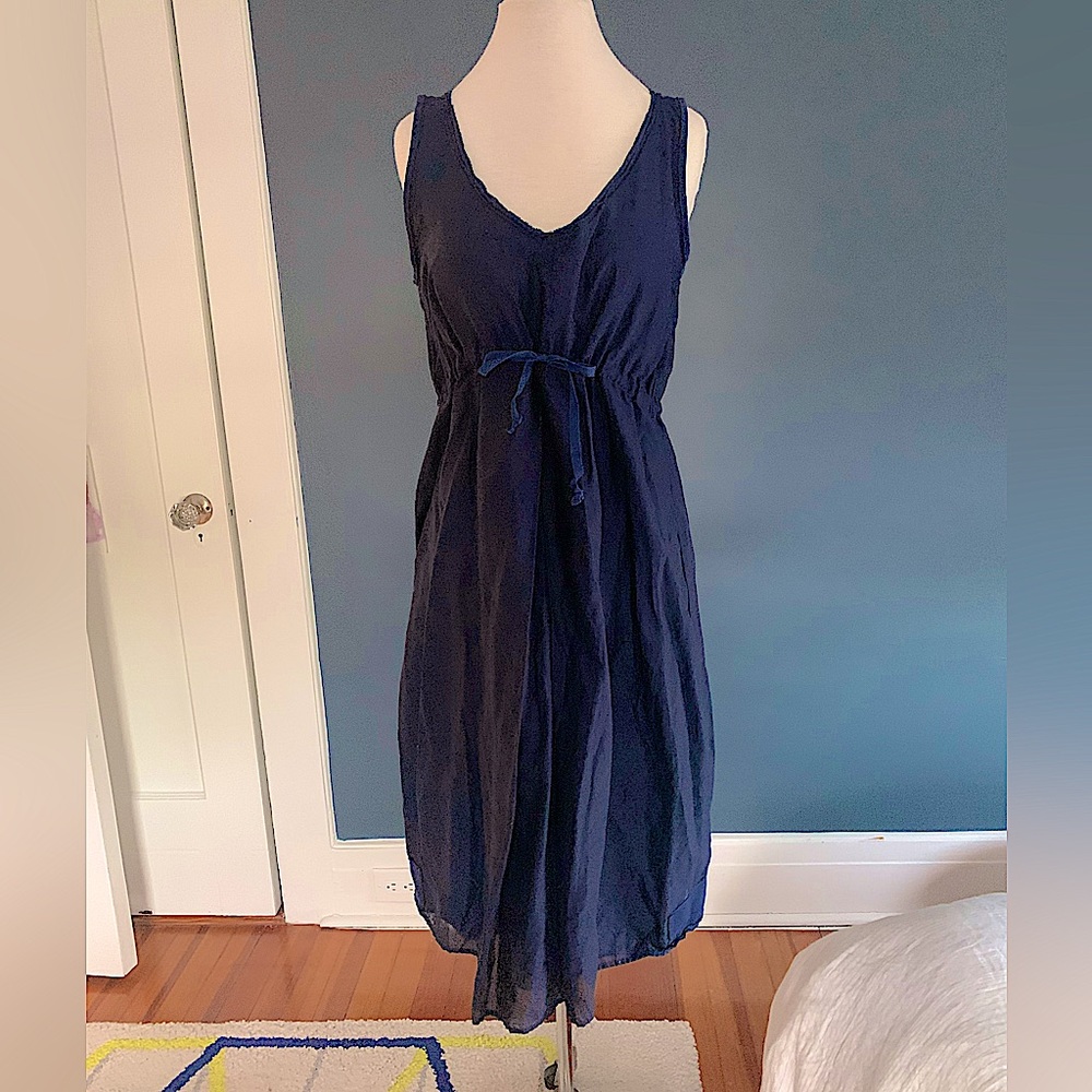 Hannoh Wessel navy cotton layered summer dress with under bust tie.Made in Italy